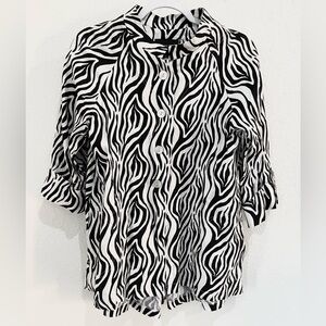 Talie Linen Zebra Lagenlook Button Jacket Top Boho Oversized Neutral Casual